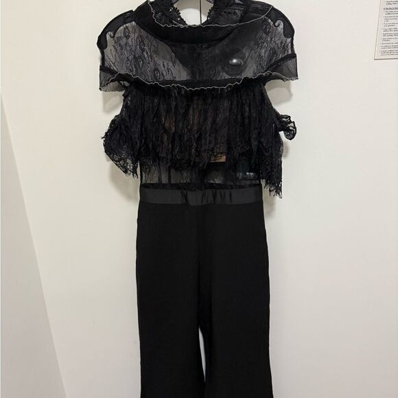 Self Portrait Fine Lace Black Cropped Wide Leg Jumpsuit. Size 2. - Picture 6 of 12